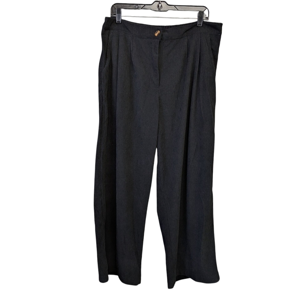 Black Baggy Corduroy Wide Leg Elastic Waist Pants 2XL